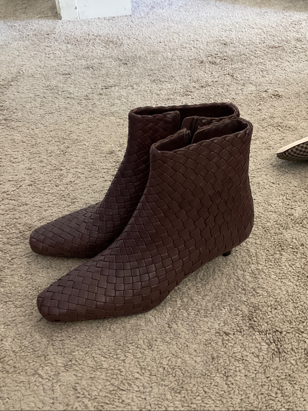 Loeffler Randall Brown Woven Leather Ankle Booties with Kitten Heel - Picture 5 of 9